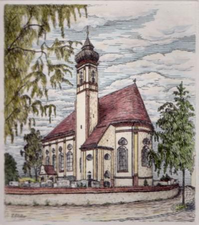 Skizze der Kirche in der Gemeinde Vierkirchen